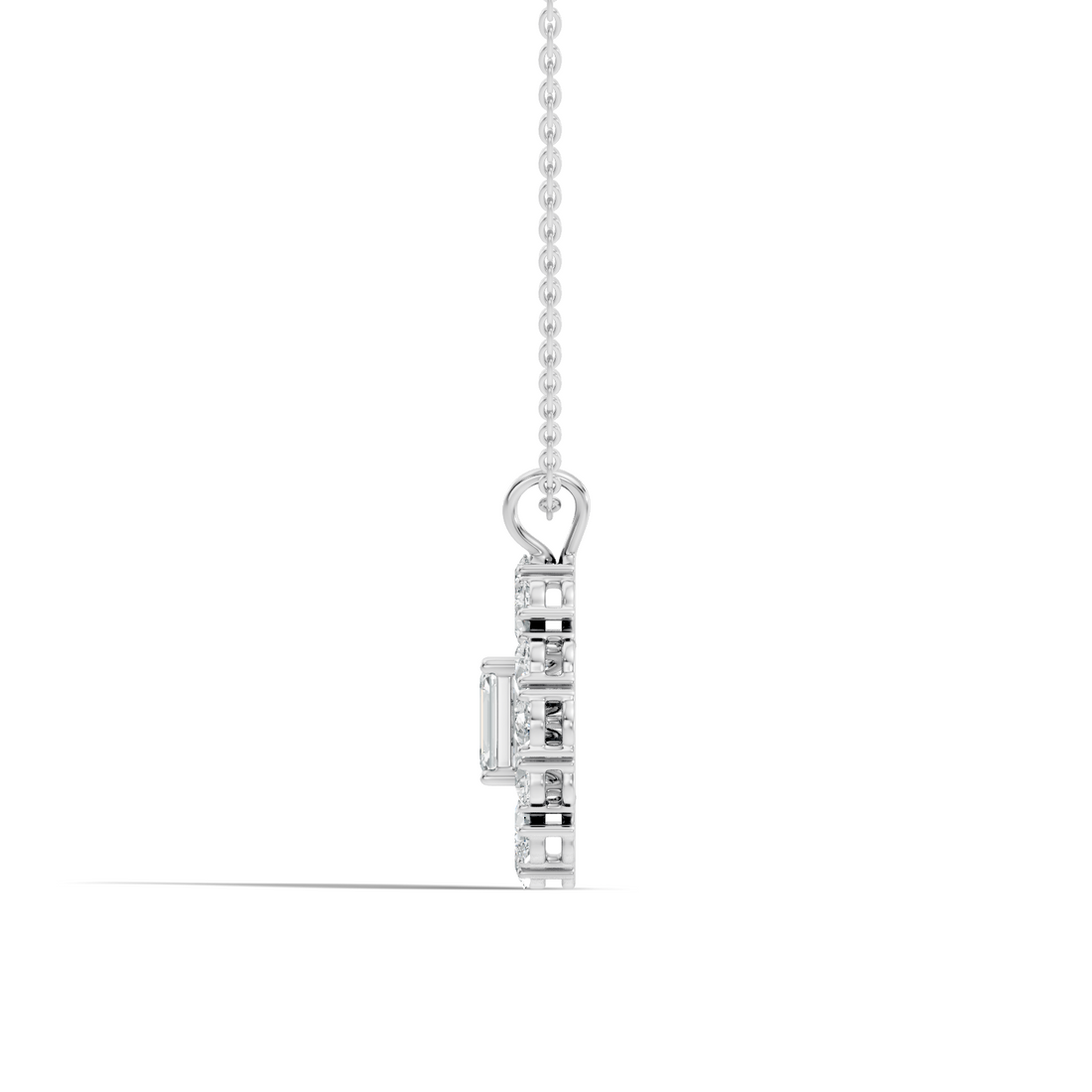 Emerald-Cut Diamond Sunflower Halo Pendant