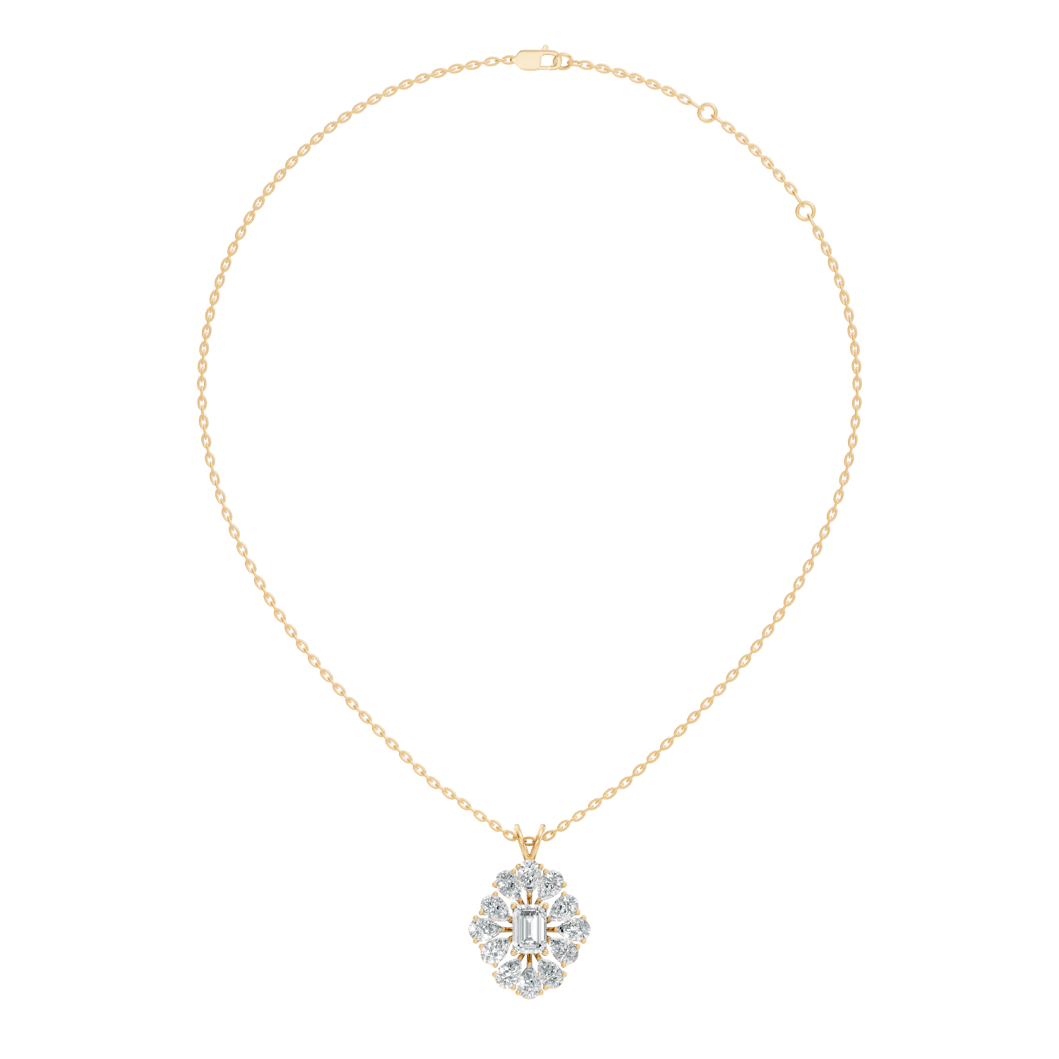 Emerald-Cut Diamond Sunflower Halo Pendant
