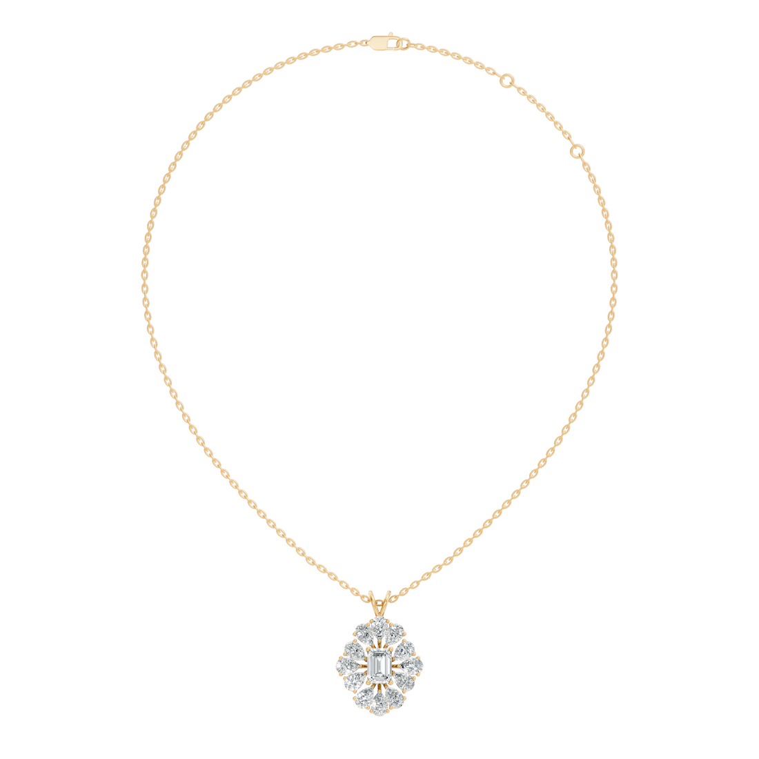 Emerald-Cut Diamond Sunflower Halo Pendant