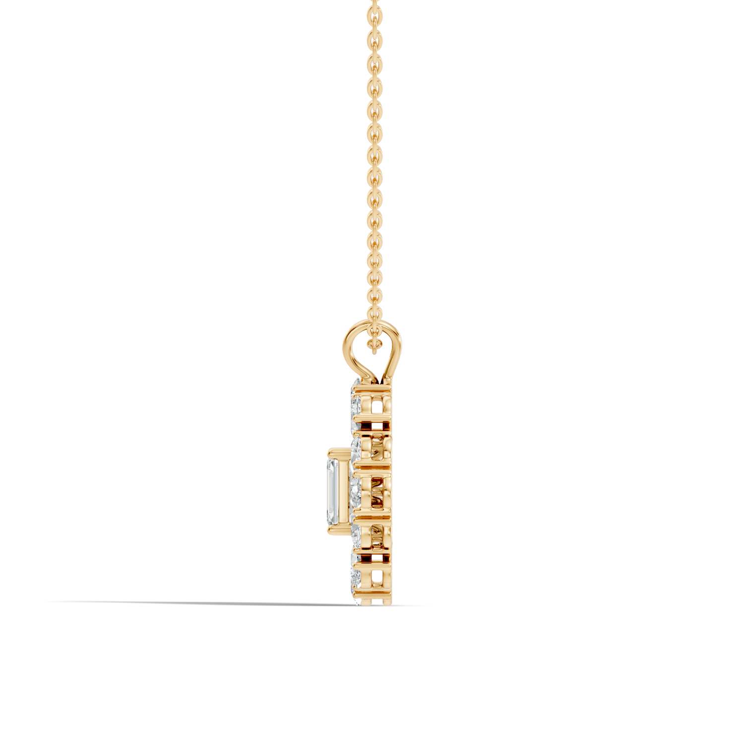 Emerald-Cut Diamond Sunflower Halo Pendant