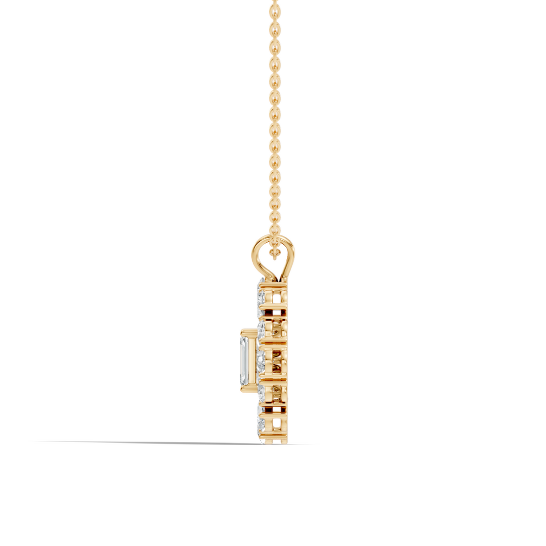 Emerald-Cut Diamond Sunflower Halo Pendant