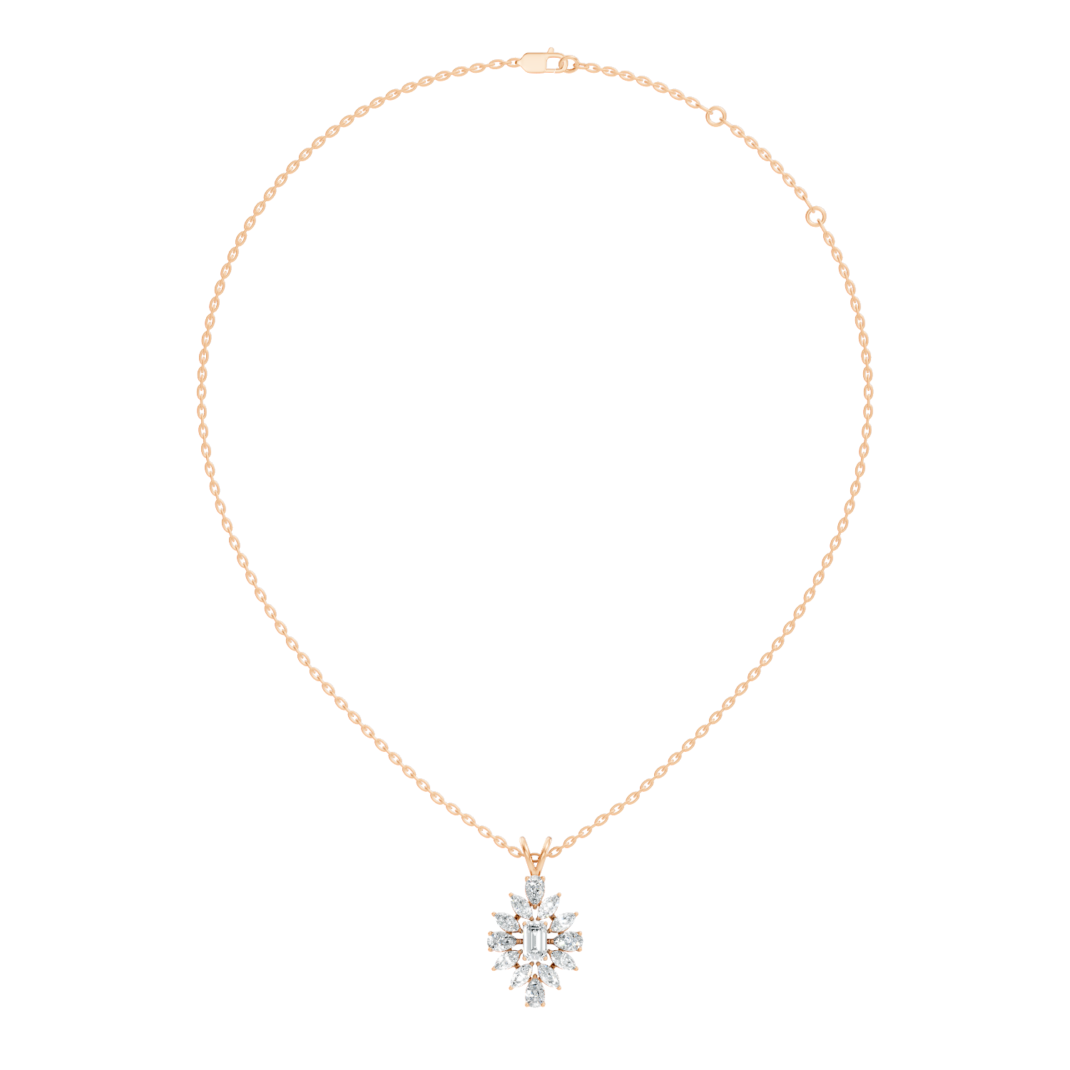 Emerald-Cut Diamond Marquise & Pear Floral Halo Pendant