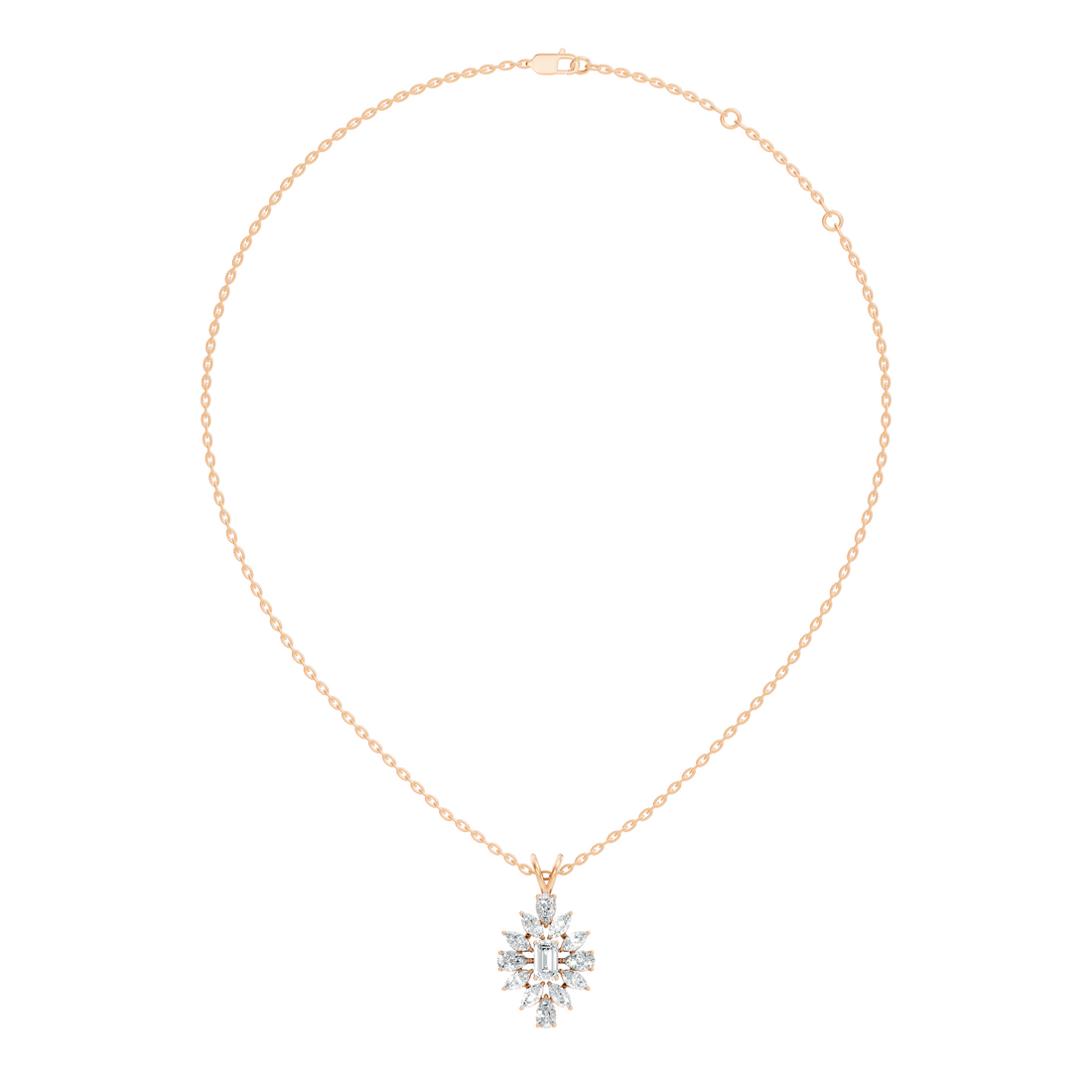 Emerald-Cut Diamond Marquise & Pear Floral Halo Pendant