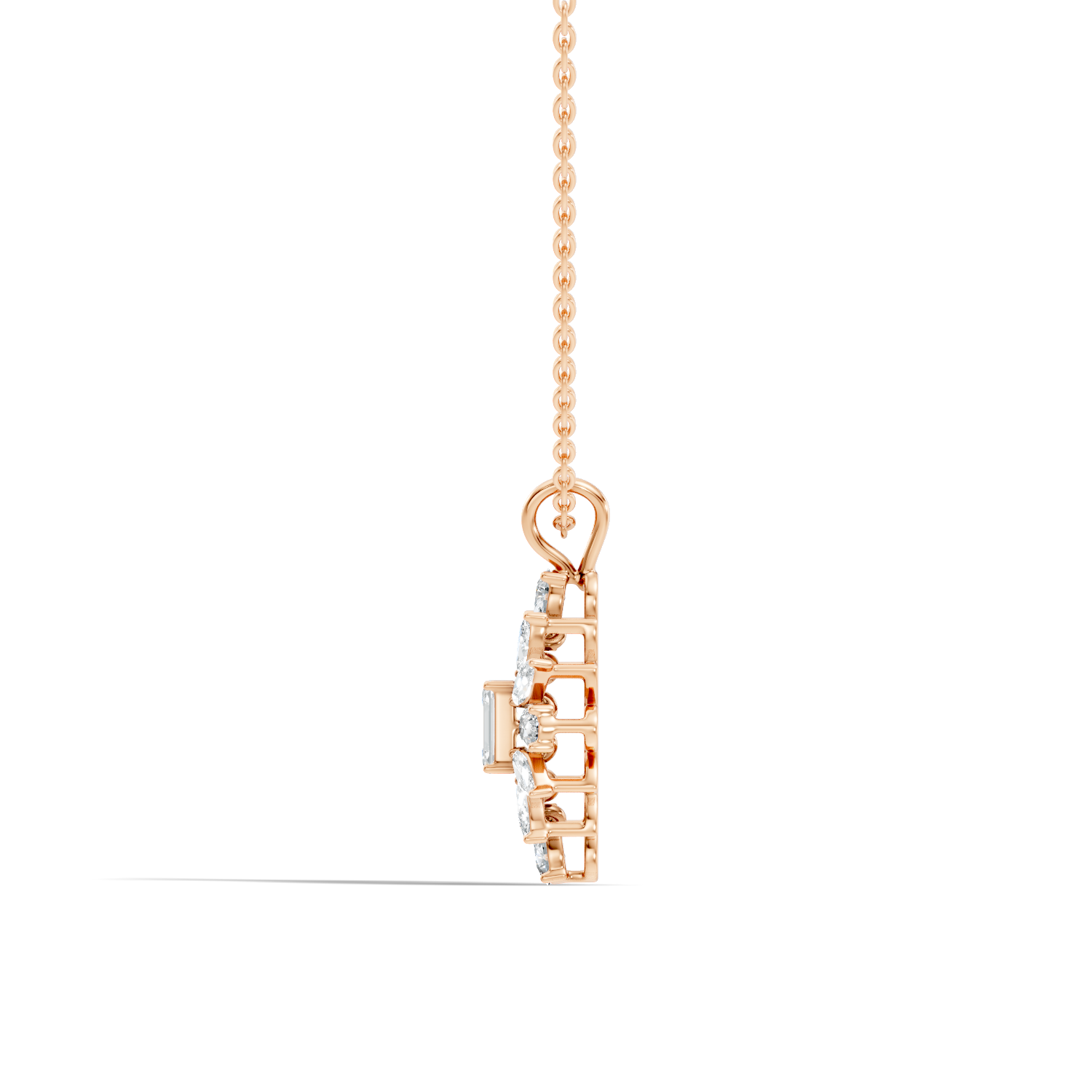 Emerald-Cut Diamond Marquise & Pear Floral Halo Pendant