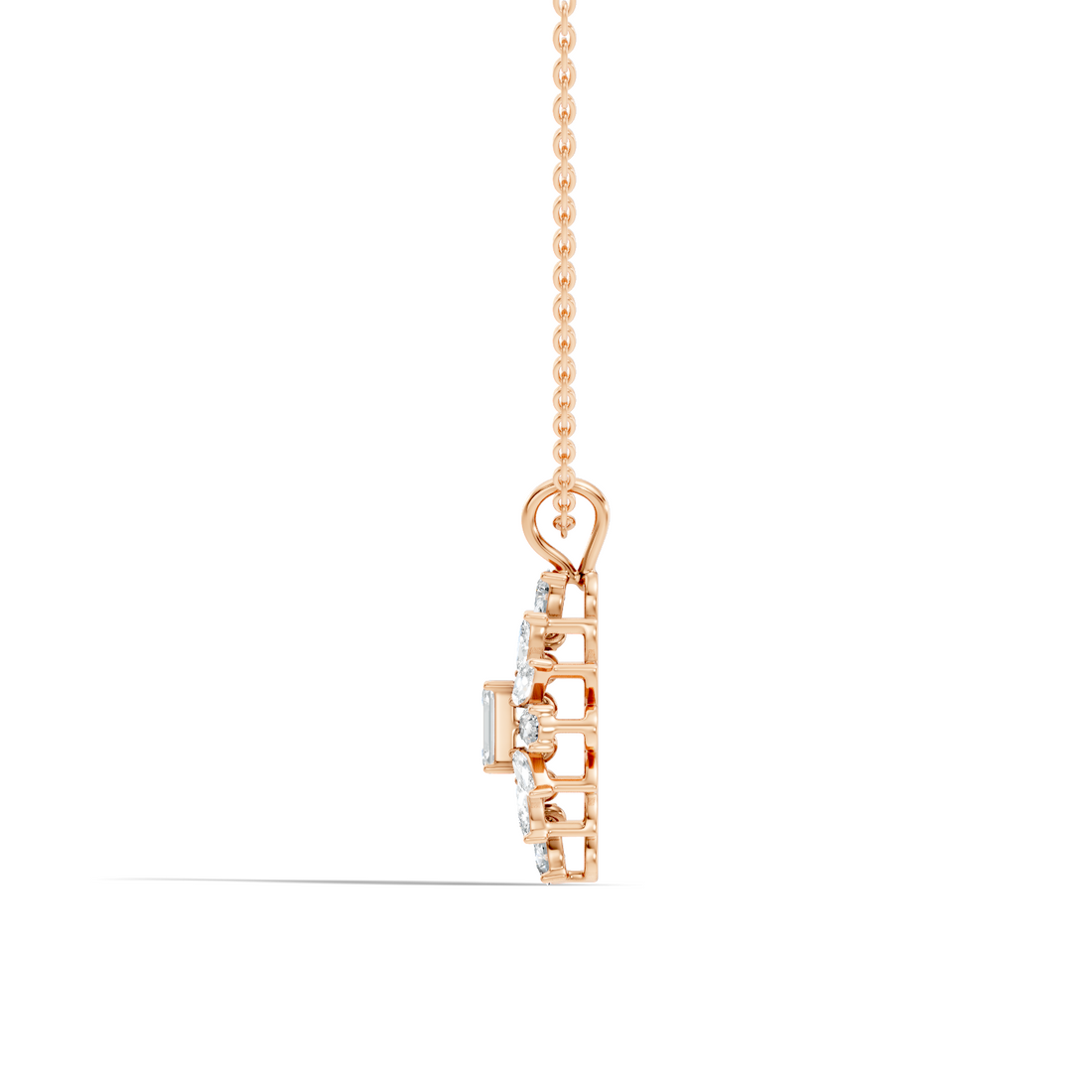 Emerald-Cut Diamond Marquise & Pear Floral Halo Pendant