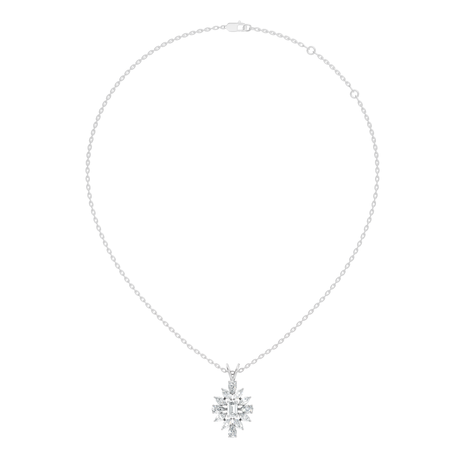 Emerald-Cut Diamond Marquise & Pear Floral Halo Pendant
