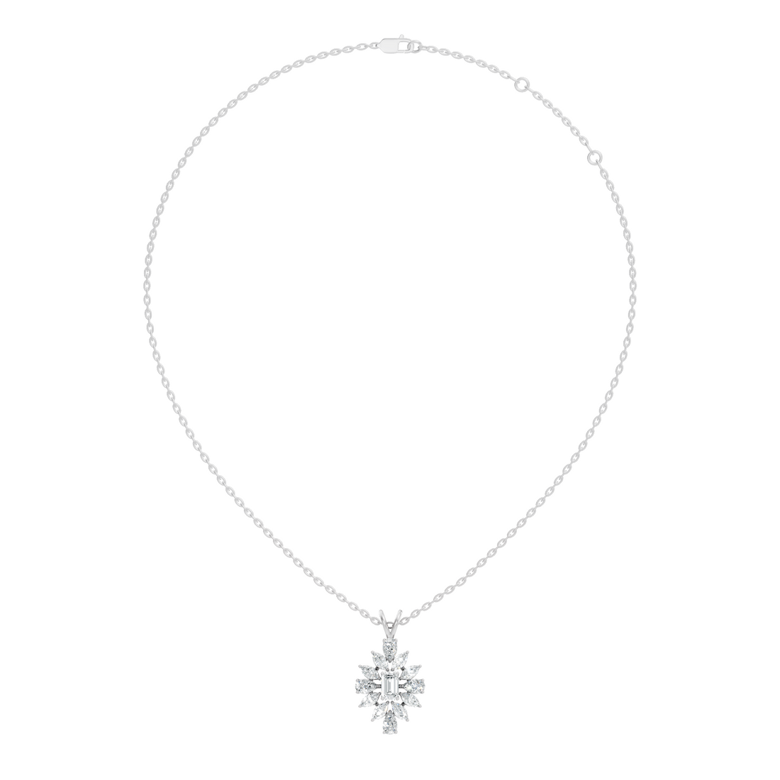 Emerald-Cut Diamond Marquise & Pear Floral Halo Pendant