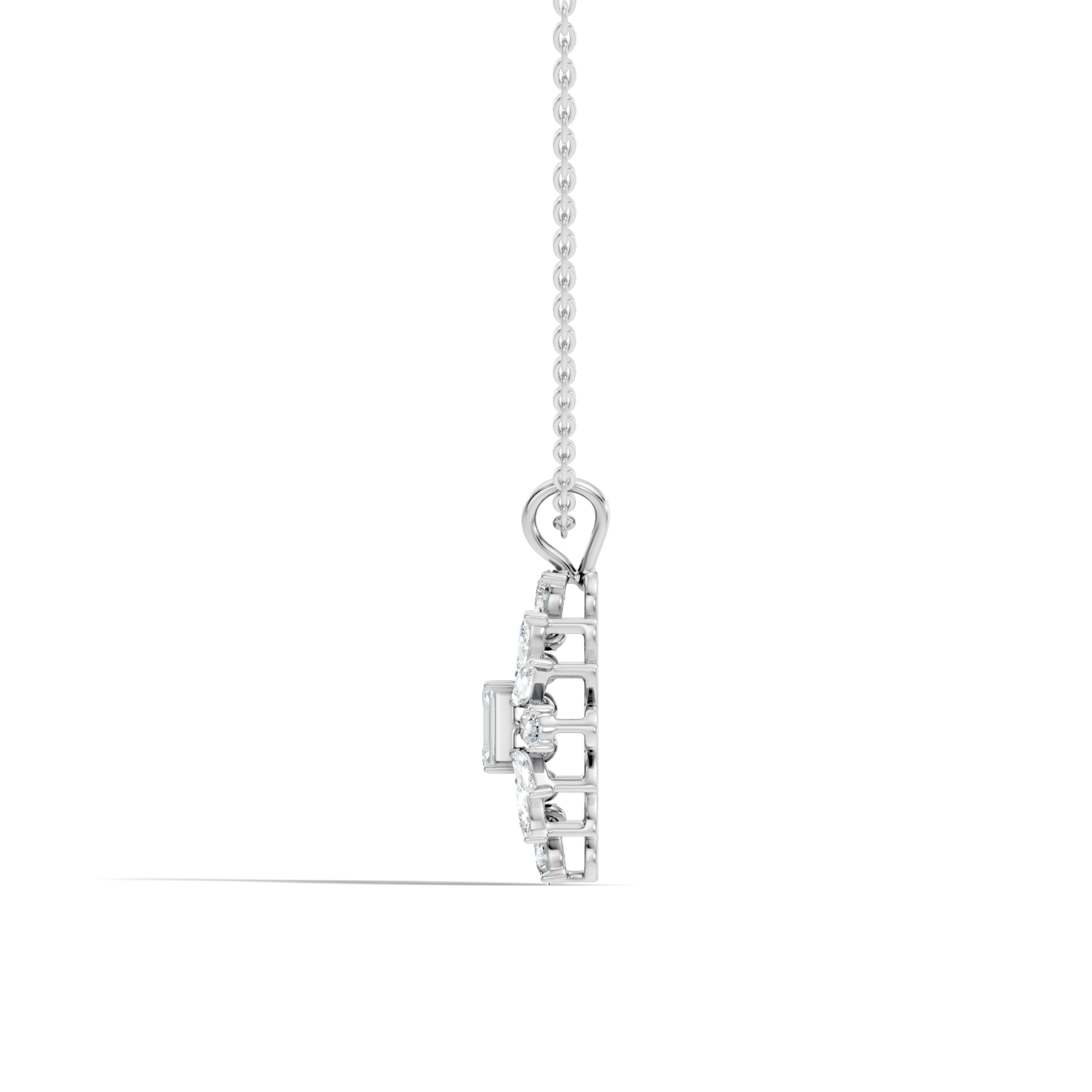 Emerald-Cut Diamond Marquise & Pear Floral Halo Pendant