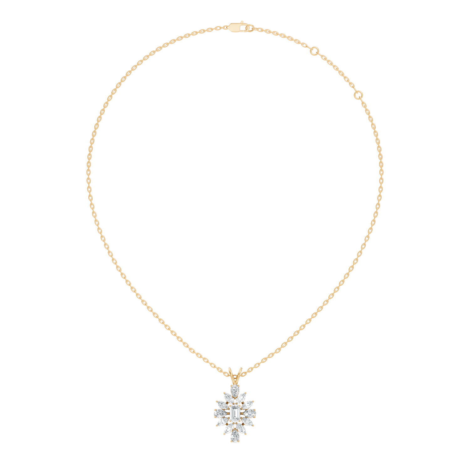 Emerald-Cut Diamond Marquise & Pear Floral Halo Pendant