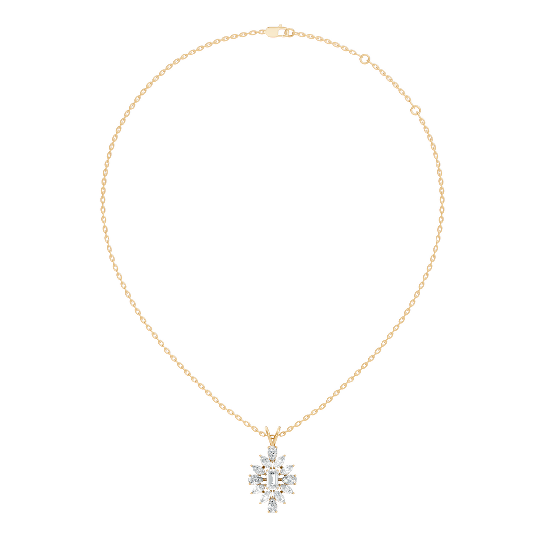Emerald-Cut Diamond Marquise & Pear Floral Halo Pendant