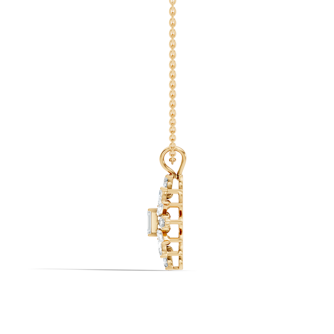 Emerald-Cut Diamond Marquise & Pear Floral Halo Pendant