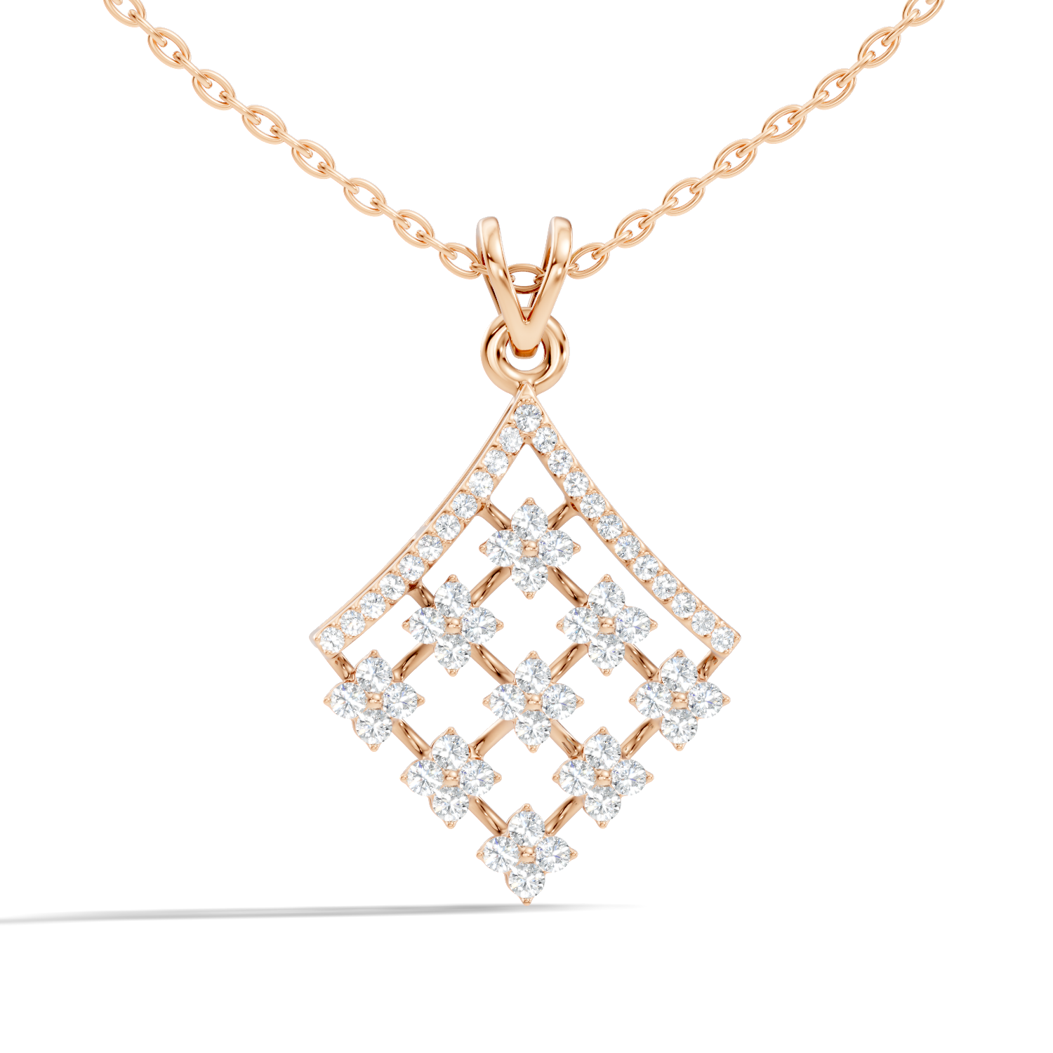 Diamond Geometric Rhombus Floral Lattice Pendant