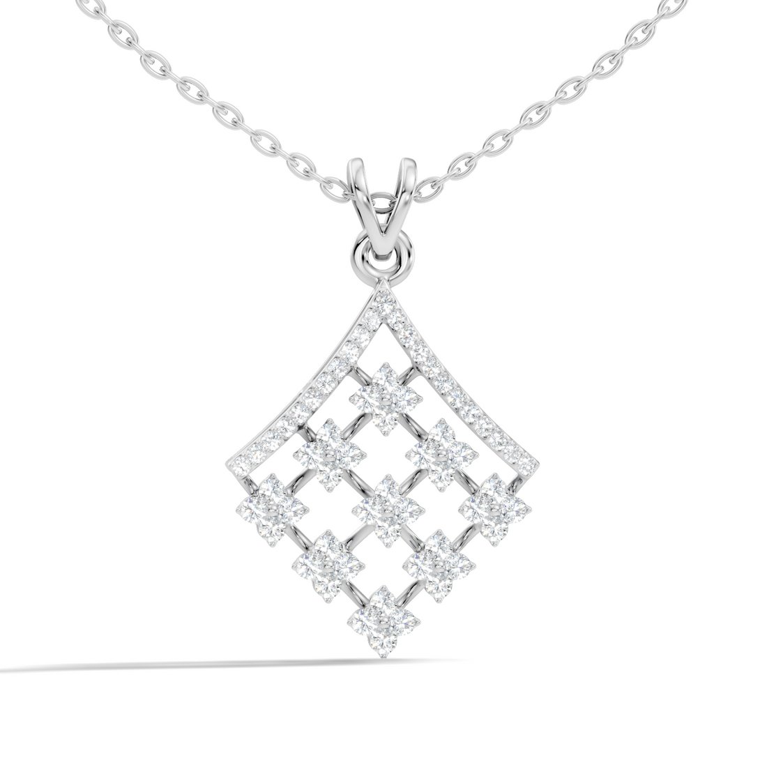 Diamond Geometric Rhombus Floral Lattice Pendant
