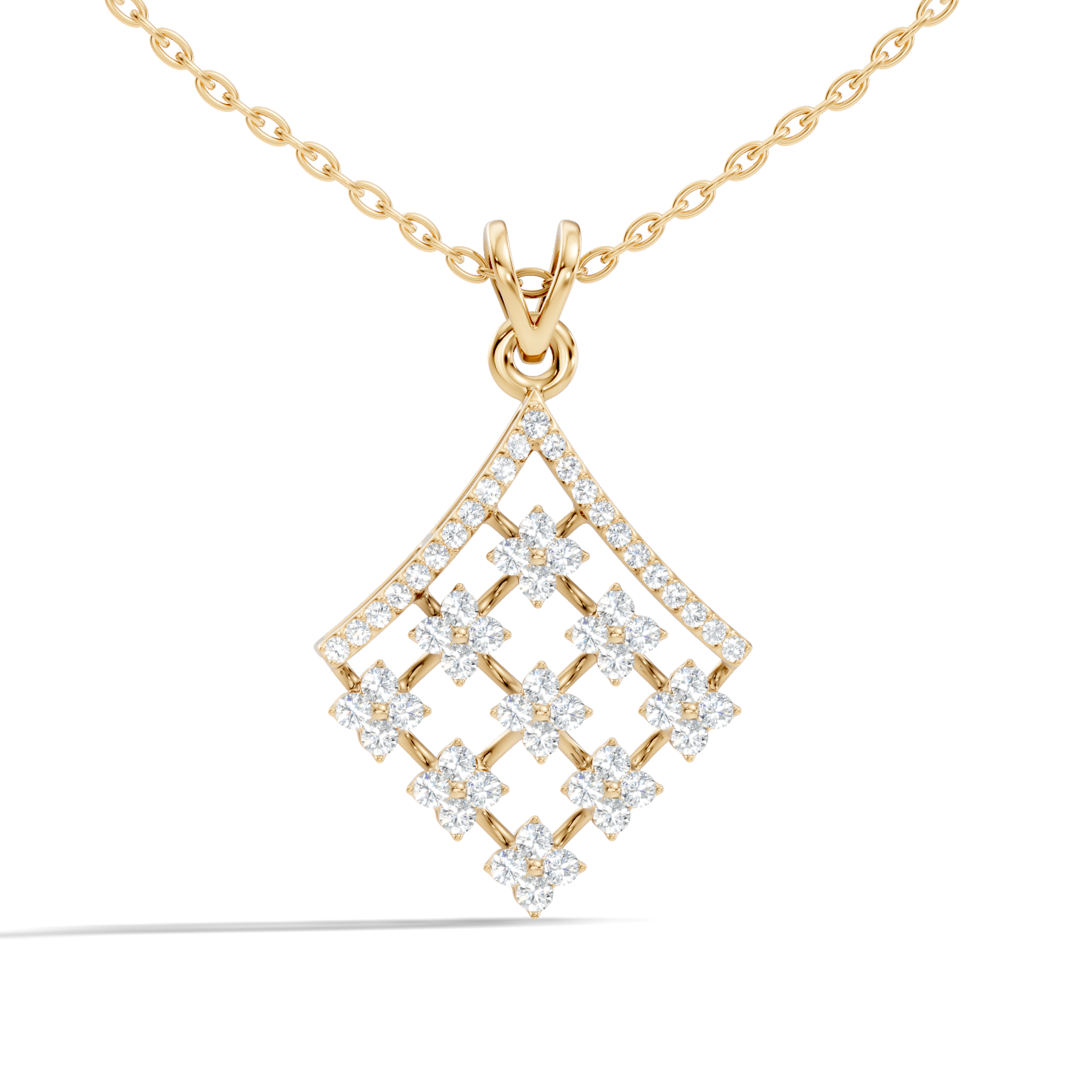 Diamond Geometric Rhombus Floral Lattice Pendant
