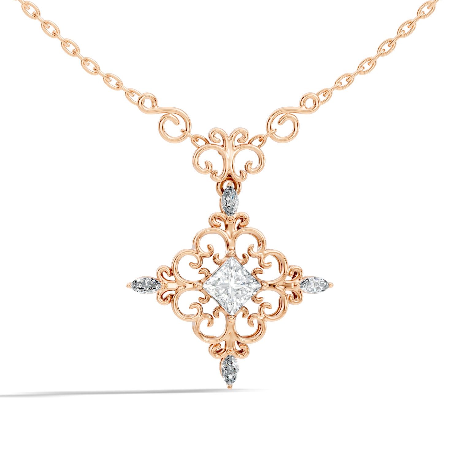Vintage Filigree Multi-Shape Diamond Cross Statement Pendant