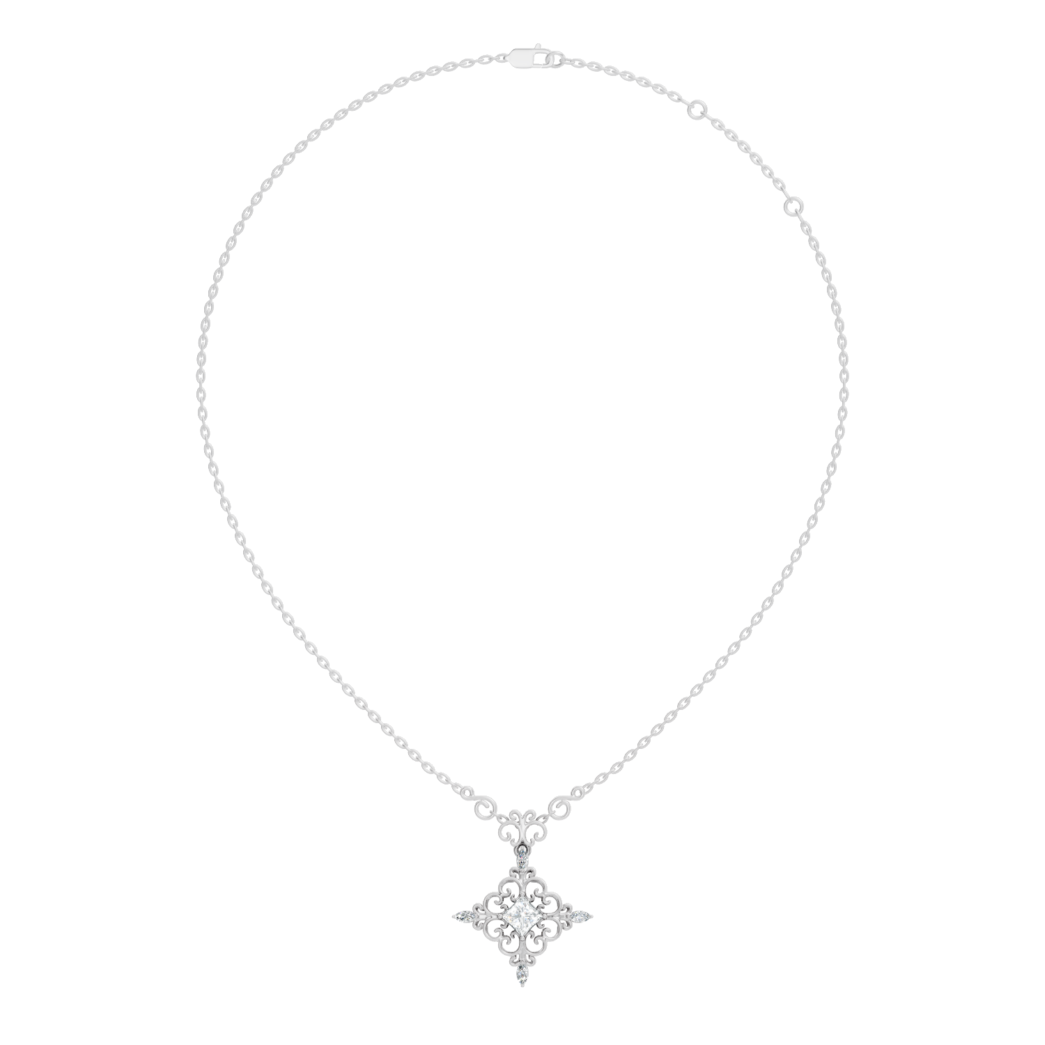 Vintage Filigree Multi-Shape Diamond Cross Statement Pendant