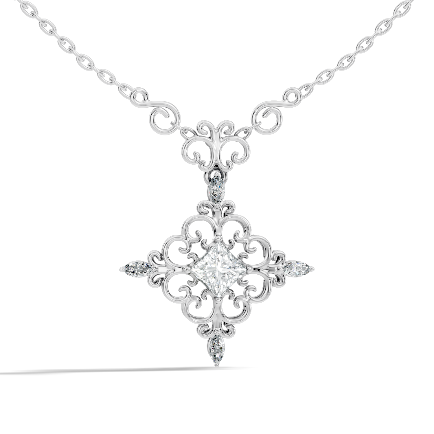 Vintage Filigree Multi-Shape Diamond Cross Statement Pendant