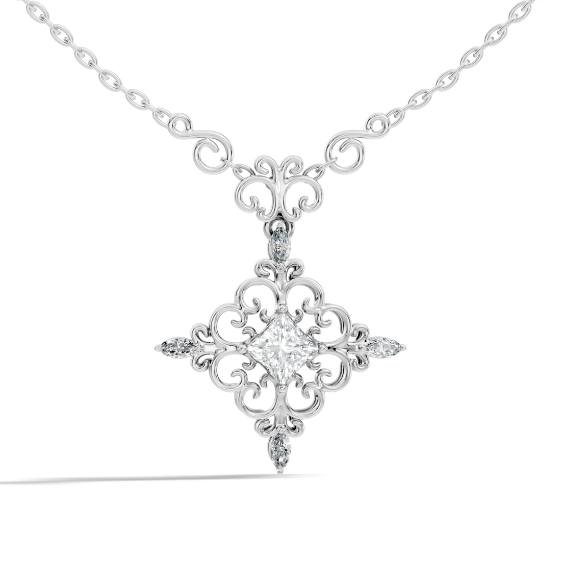 Vintage Filigree Multi-Shape Diamond Cross Statement Pendant