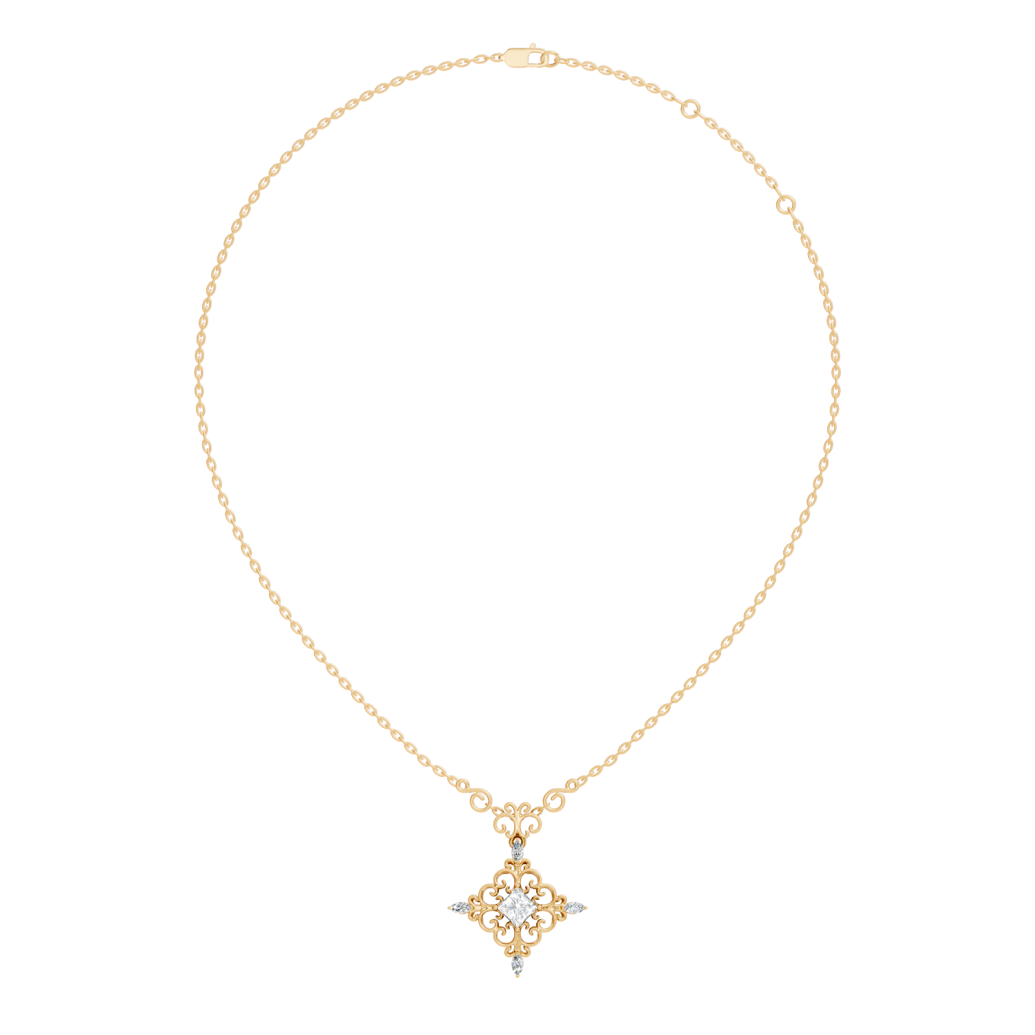 Vintage Filigree Multi-Shape Diamond Cross Statement Pendant