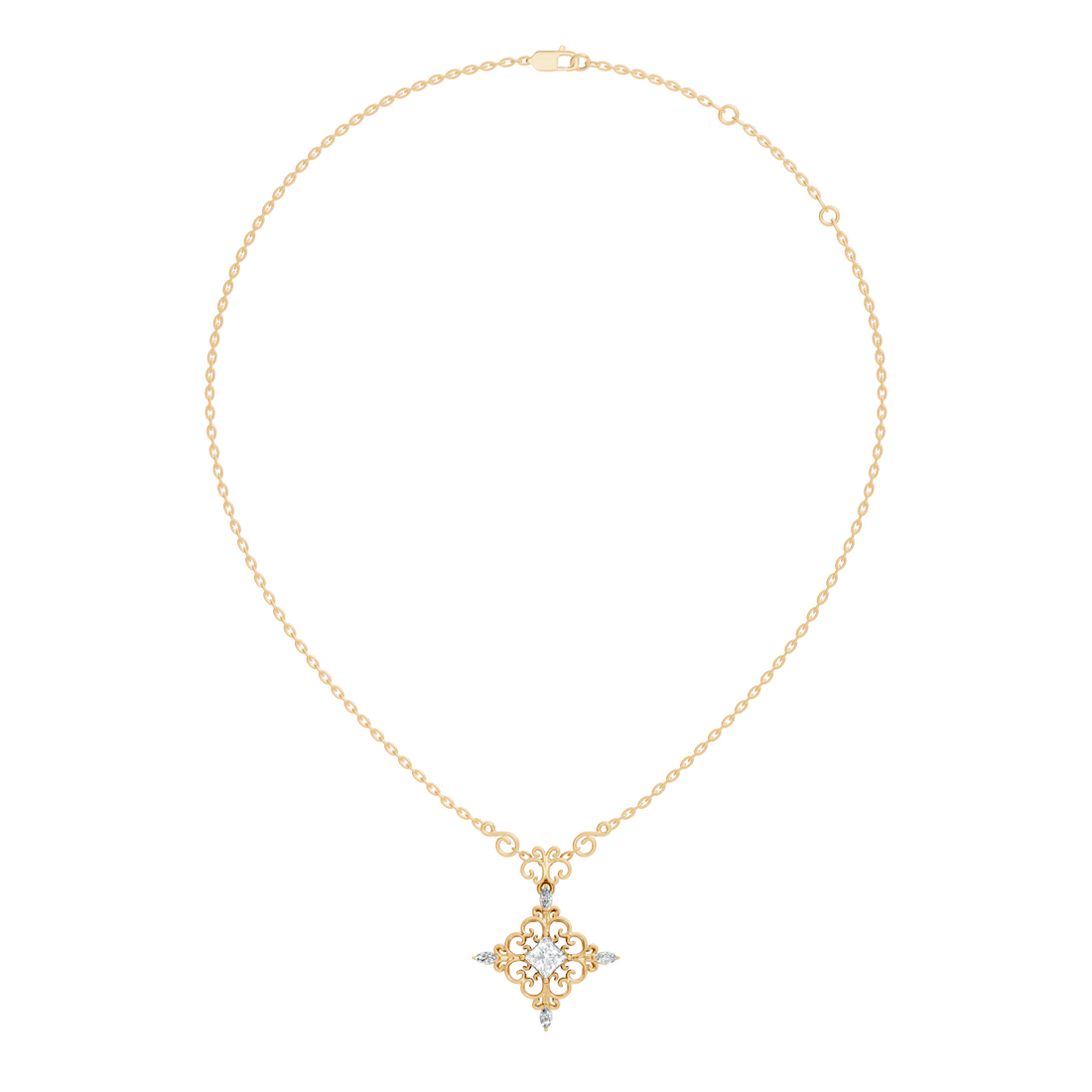 Vintage Filigree Multi-Shape Diamond Cross Statement Pendant