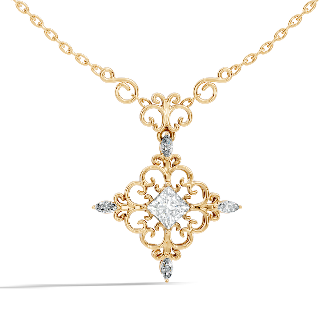 Vintage Filigree Multi-Shape Diamond Cross Statement Pendant