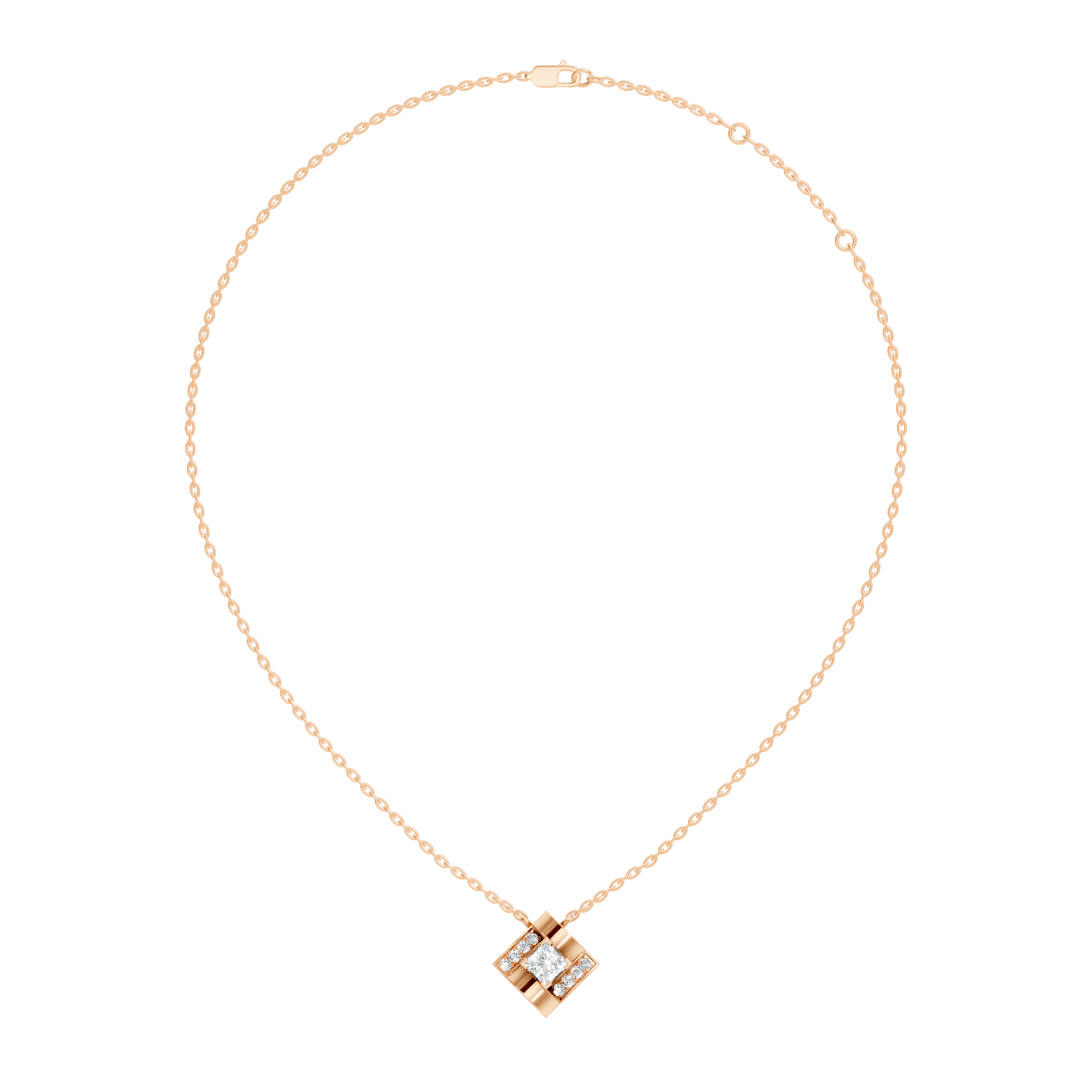 Princess-Cut Diamond Rhombus Geometric Pendant