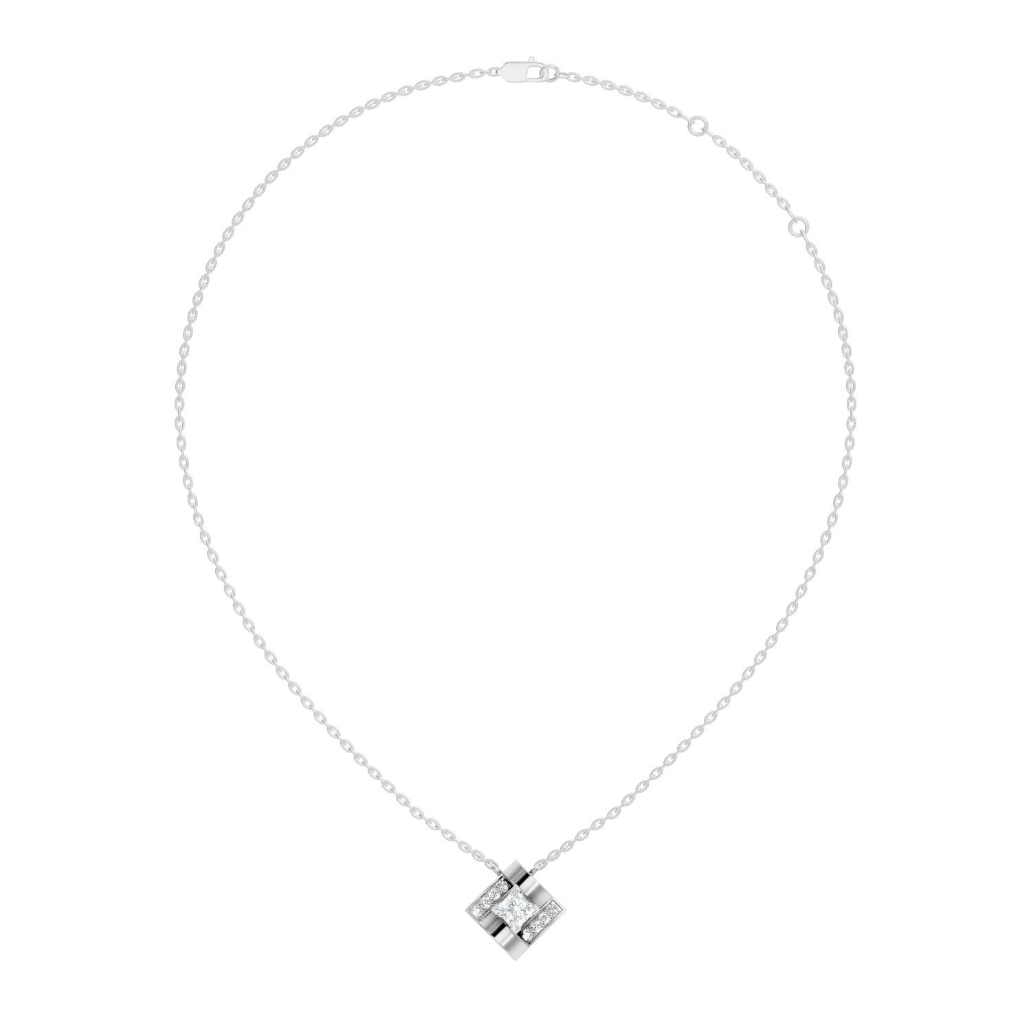 Princess-Cut Diamond Rhombus Geometric Pendant