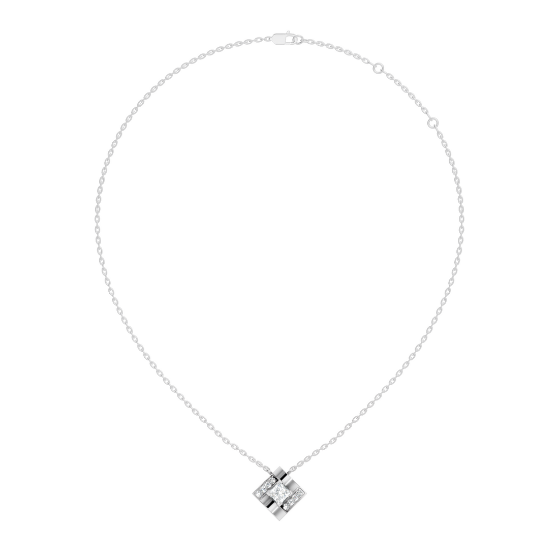 Princess-Cut Diamond Rhombus Geometric Pendant