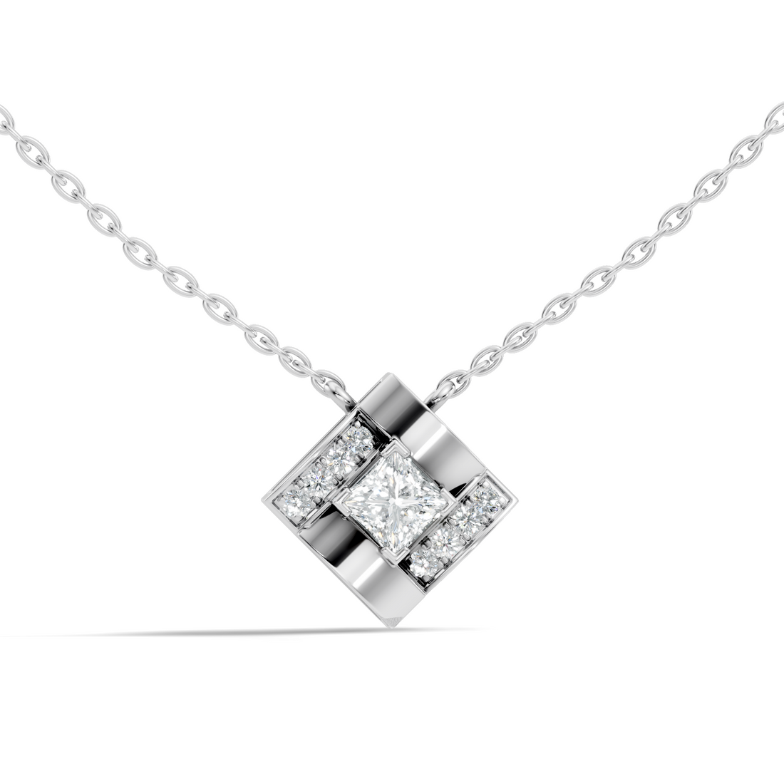 Princess-Cut Diamond Rhombus Geometric Pendant
