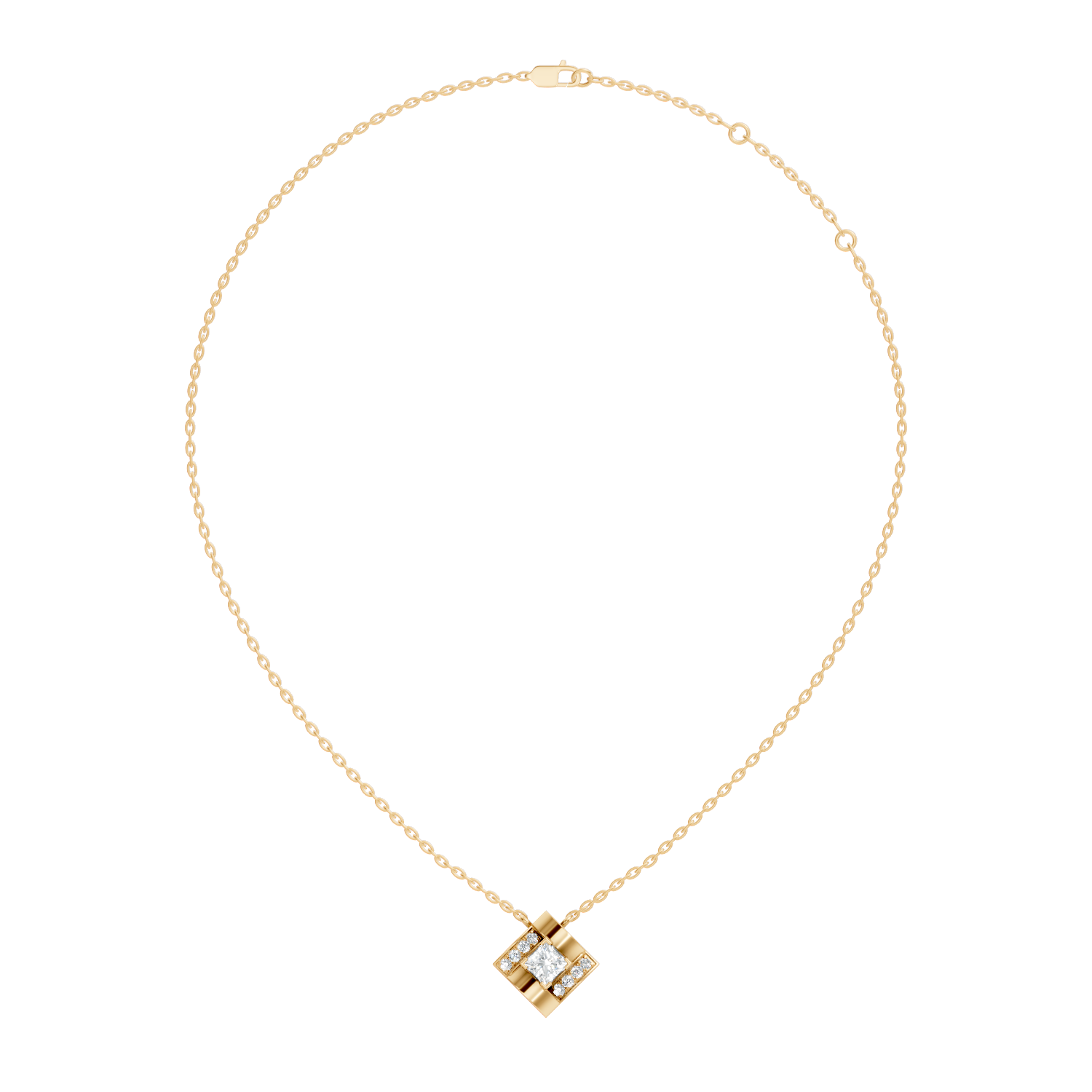 Princess-Cut Diamond Rhombus Geometric Pendant