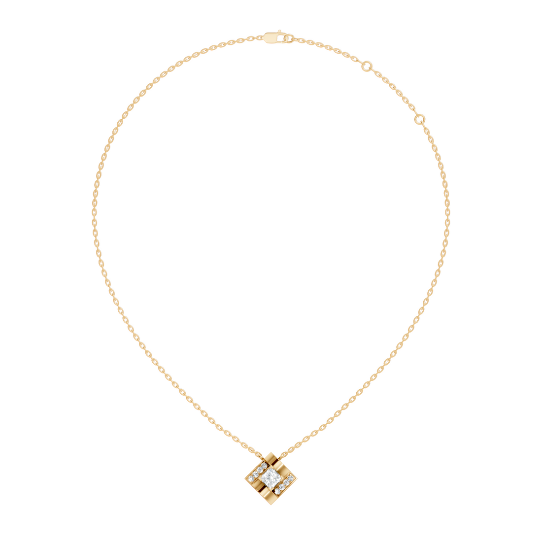 Princess-Cut Diamond Rhombus Geometric Pendant