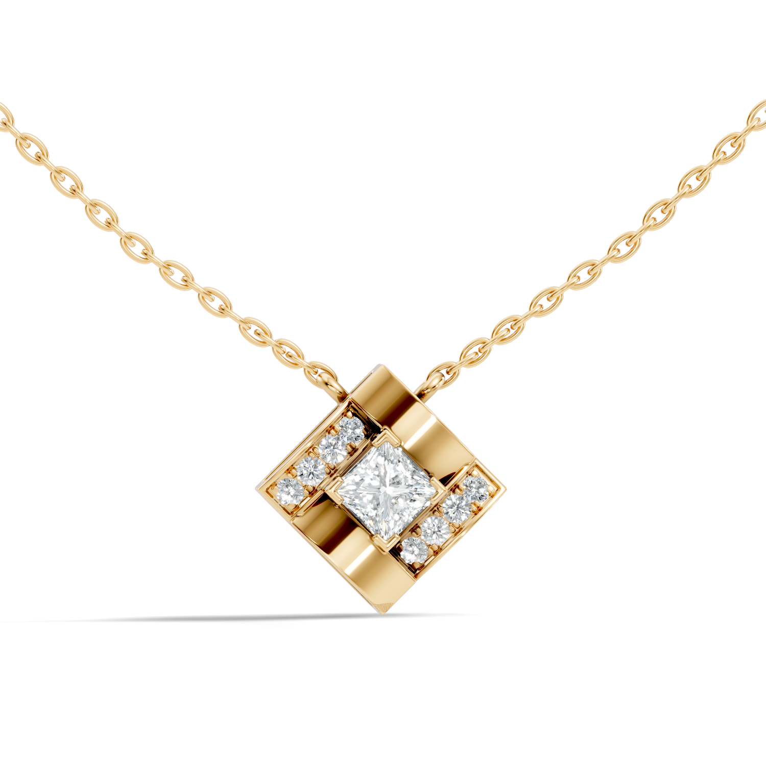Princess-Cut Diamond Rhombus Geometric Pendant