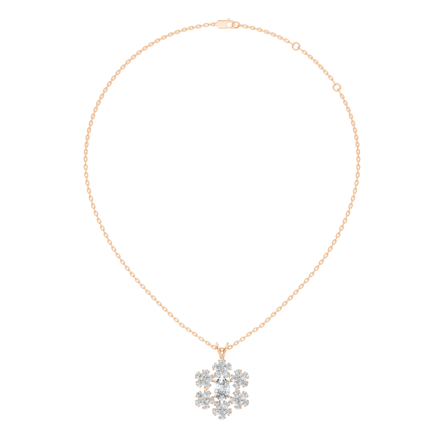 Oval Solitaire Pear-Cut Floral Cluster Snowflake Pendant