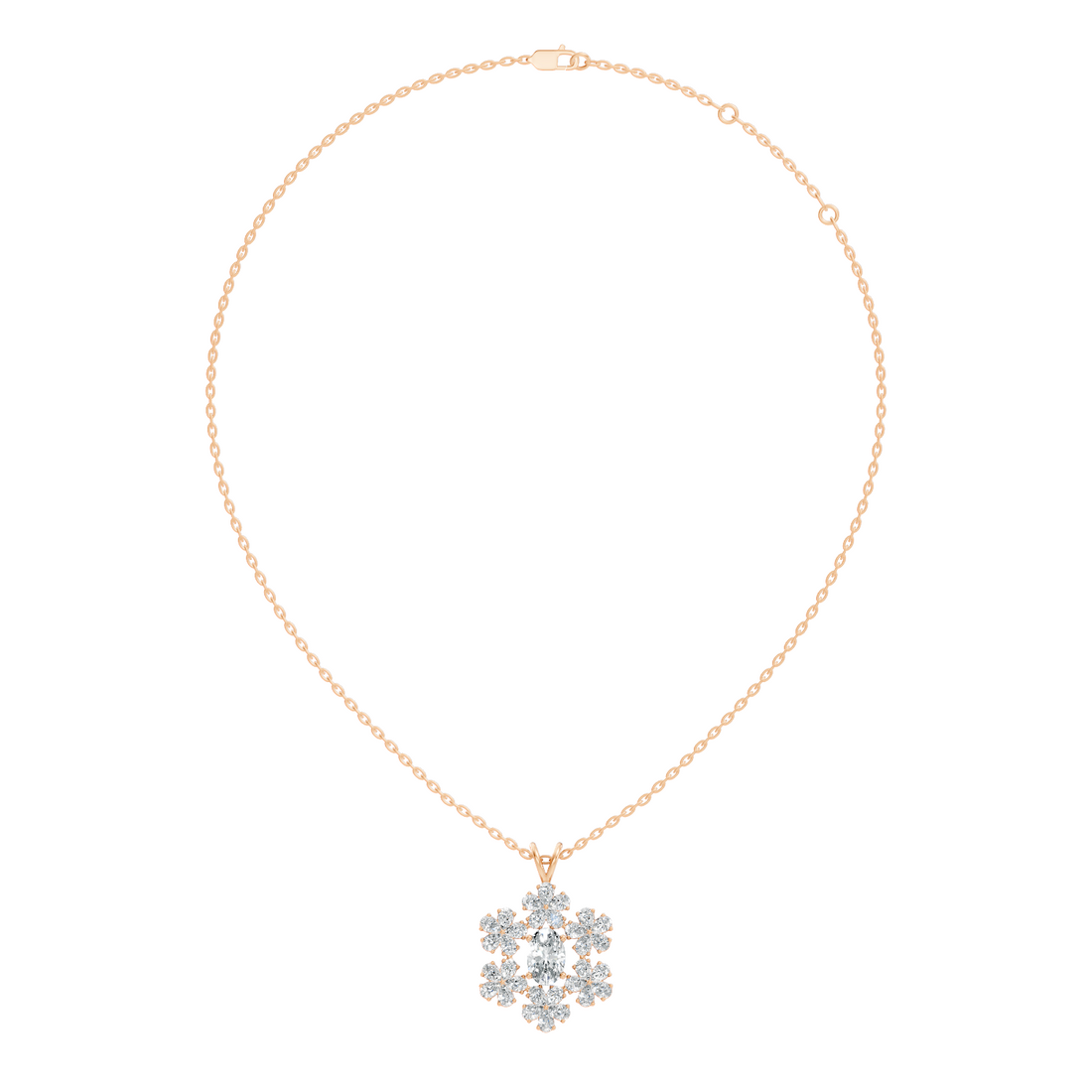 Oval Solitaire Pear-Cut Floral Cluster Snowflake Pendant