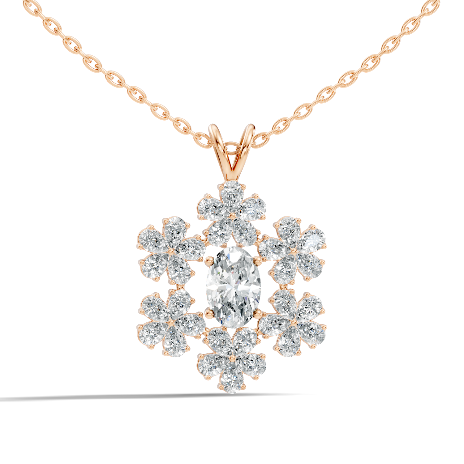 Oval Solitaire Pear-Cut Floral Cluster Snowflake Pendant