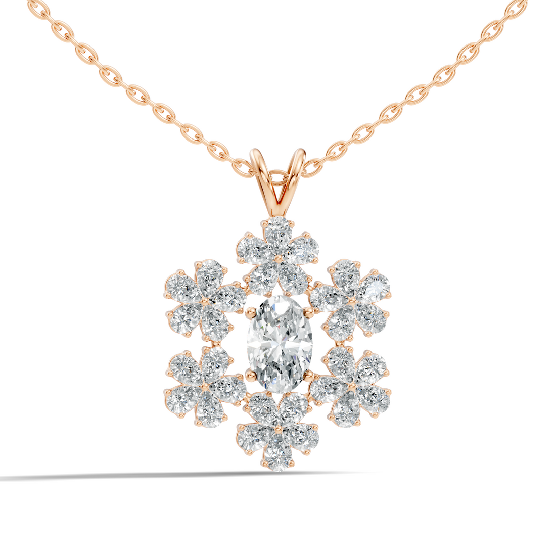 Oval Solitaire Pear-Cut Floral Cluster Snowflake Pendant