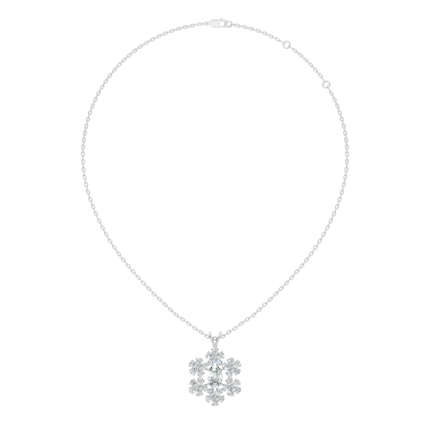 Oval Solitaire Pear-Cut Floral Cluster Snowflake Pendant