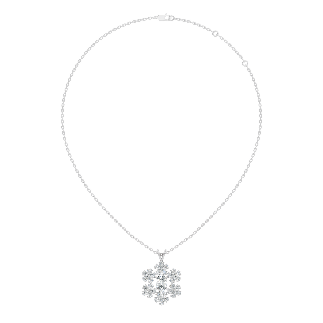 Oval Solitaire Pear-Cut Floral Cluster Snowflake Pendant