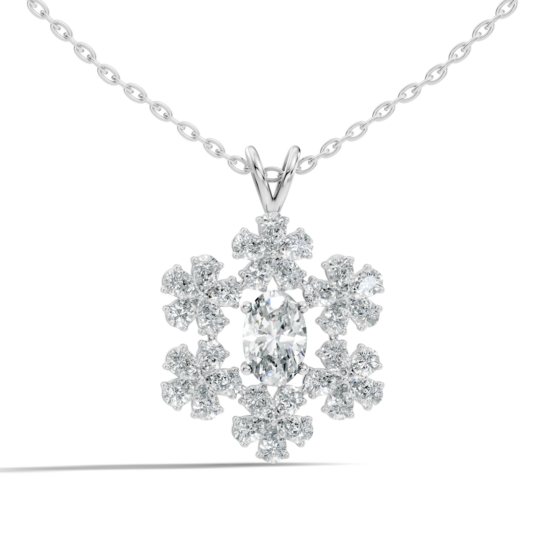 Oval Solitaire Pear-Cut Floral Cluster Snowflake Pendant