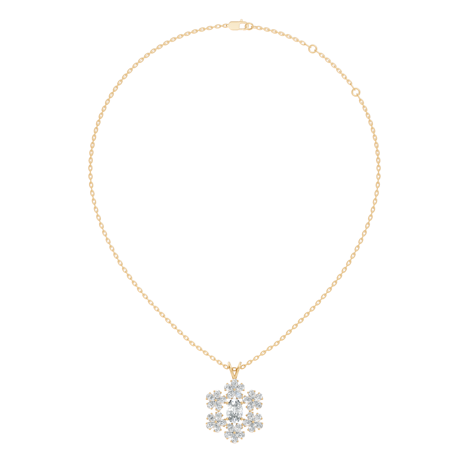 Oval Solitaire Pear-Cut Floral Cluster Snowflake Pendant