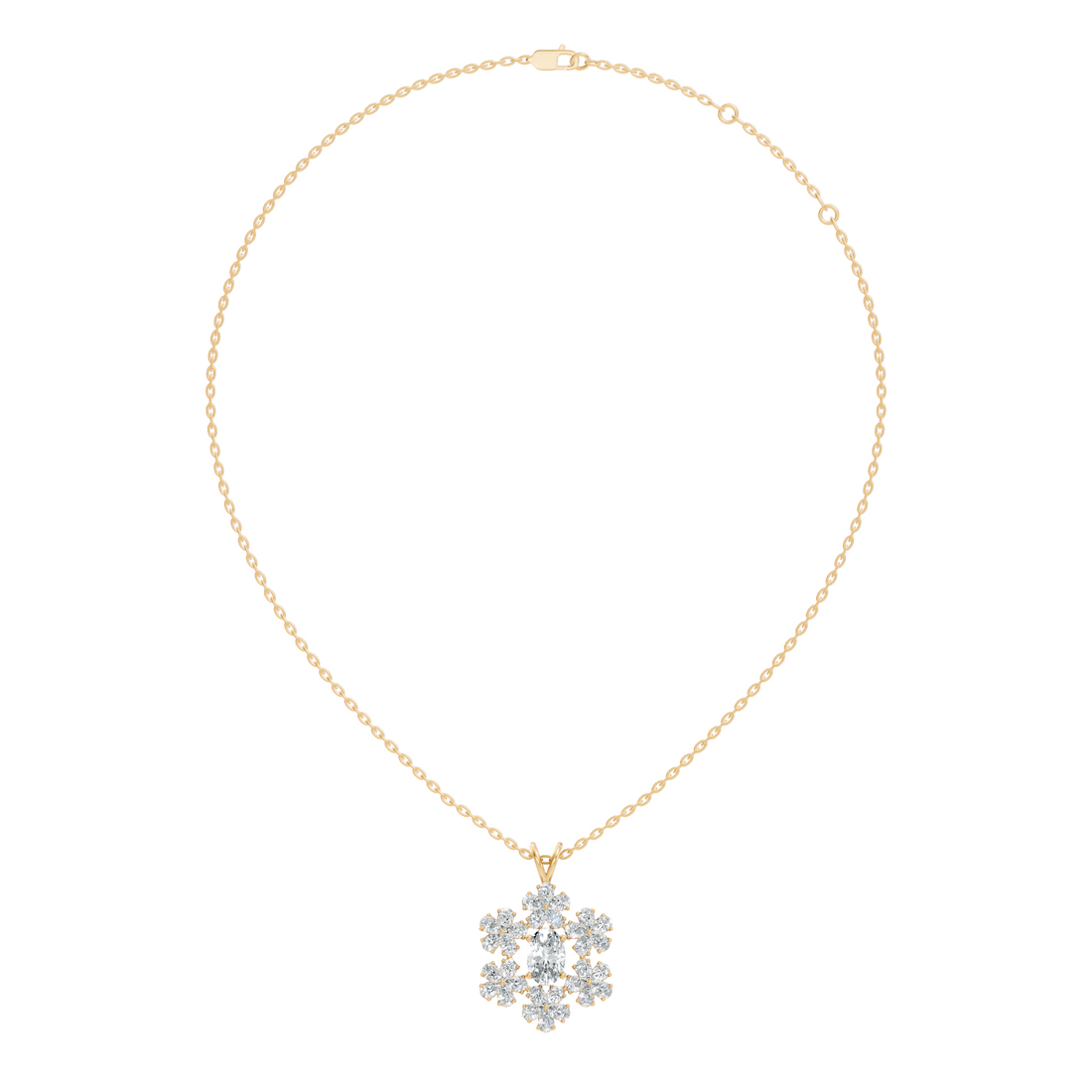 Oval Solitaire Pear-Cut Floral Cluster Snowflake Pendant