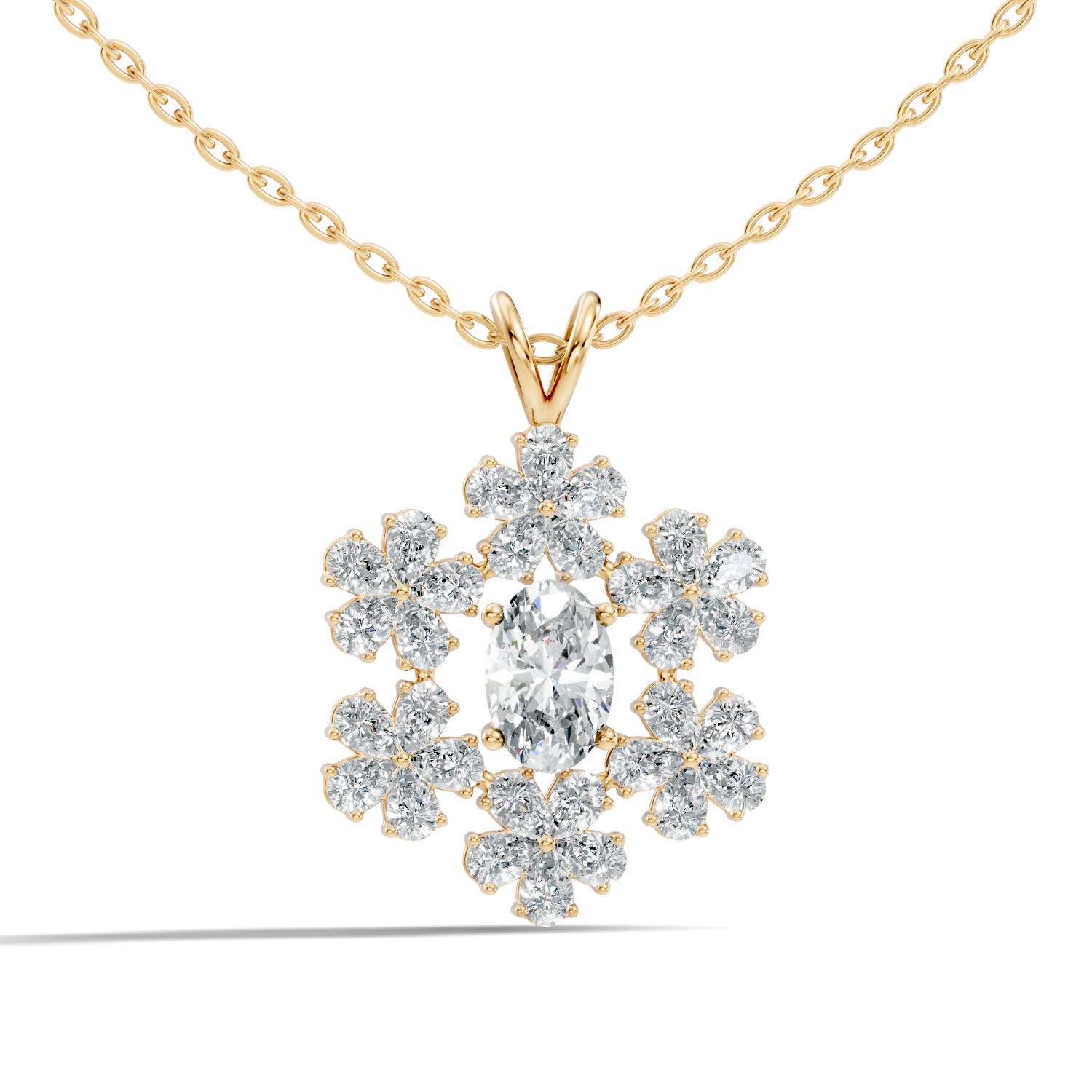 Oval Solitaire Pear-Cut Floral Cluster Snowflake Pendant