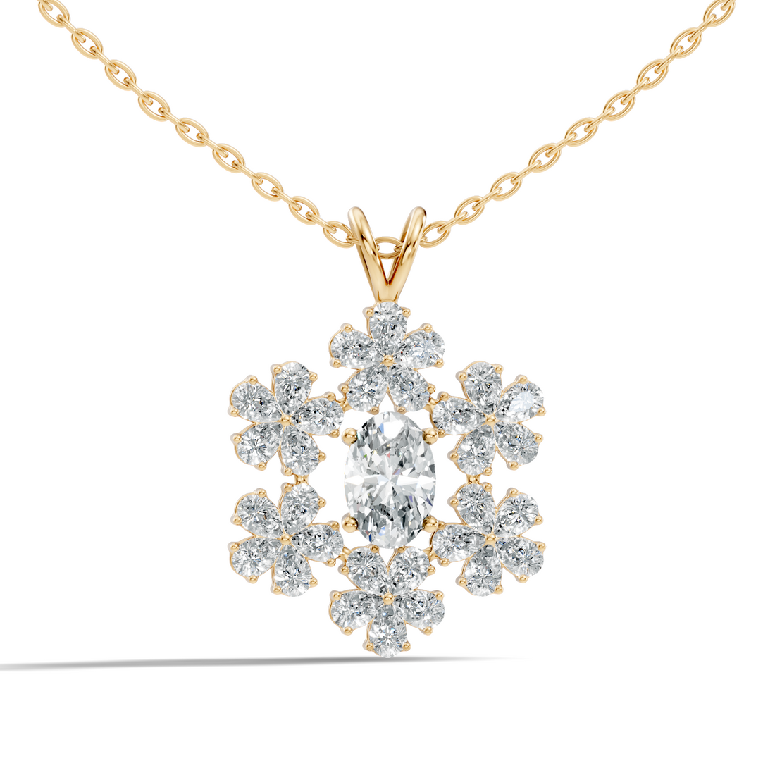 Oval Solitaire Pear-Cut Floral Cluster Snowflake Pendant
