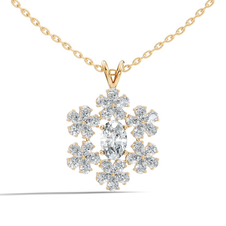 Oval Solitaire Pear-Cut Floral Cluster Snowflake Pendant
