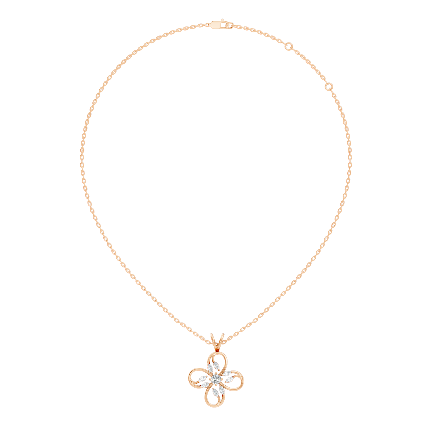 Four-Leaf Clover Marquise & Round Diamond Pendant