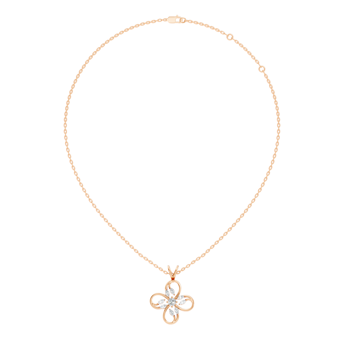 Four-Leaf Clover Marquise & Round Diamond Pendant
