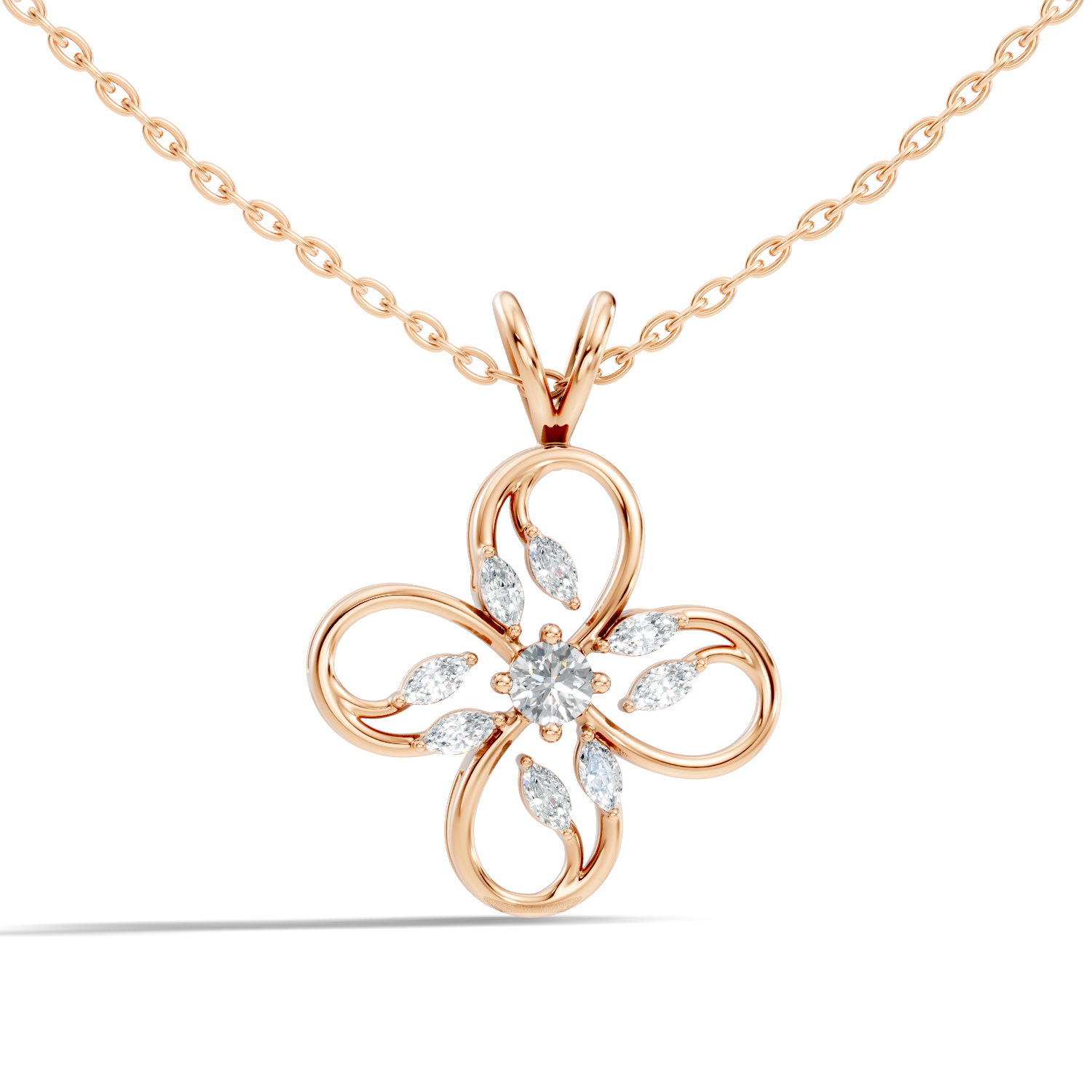 Four-Leaf Clover Marquise & Round Diamond Pendant