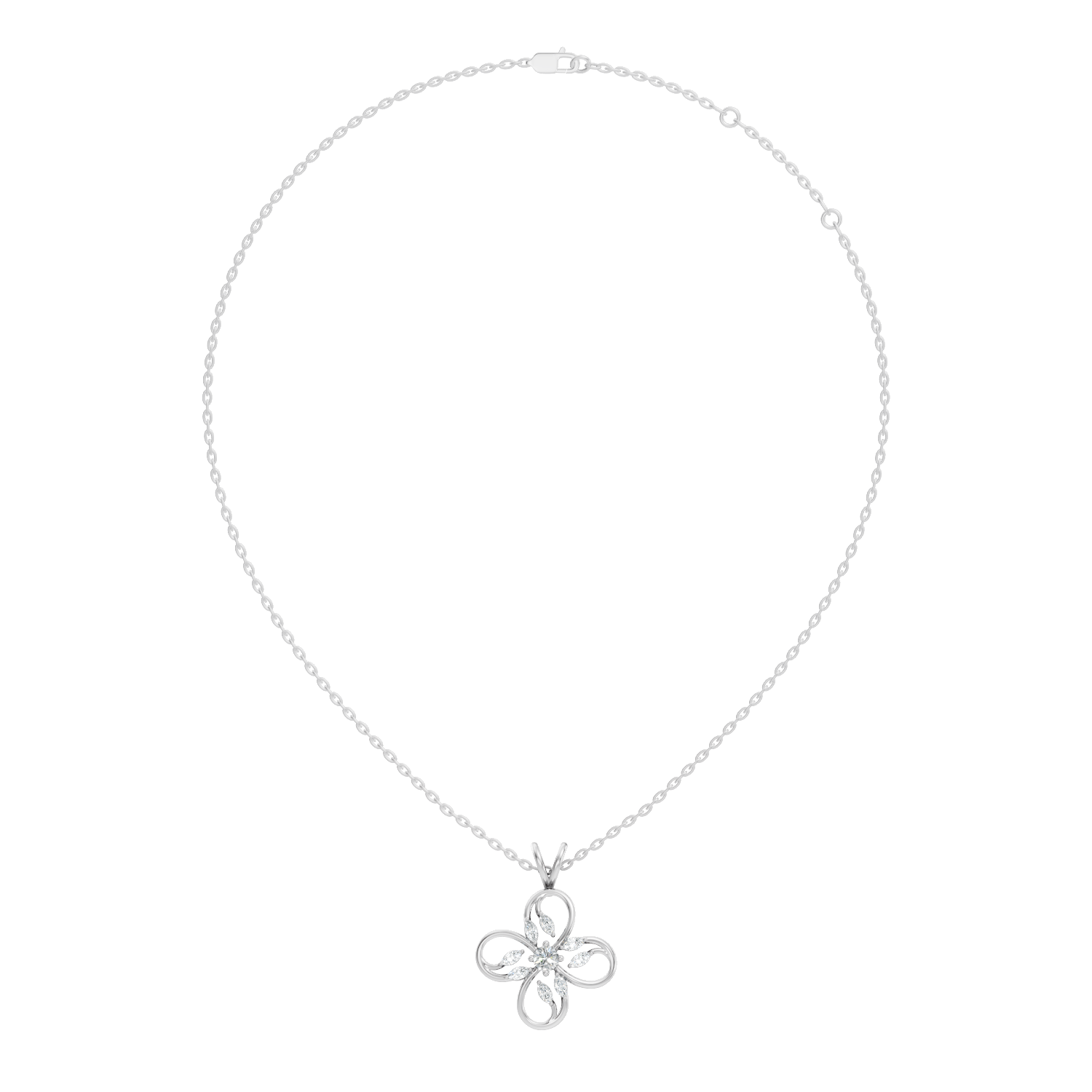 Four-Leaf Clover Marquise & Round Diamond Pendant