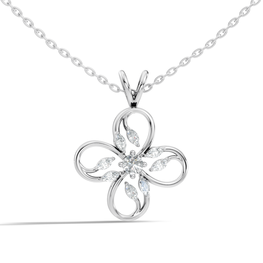 Four-Leaf Clover Marquise & Round Diamond Pendant