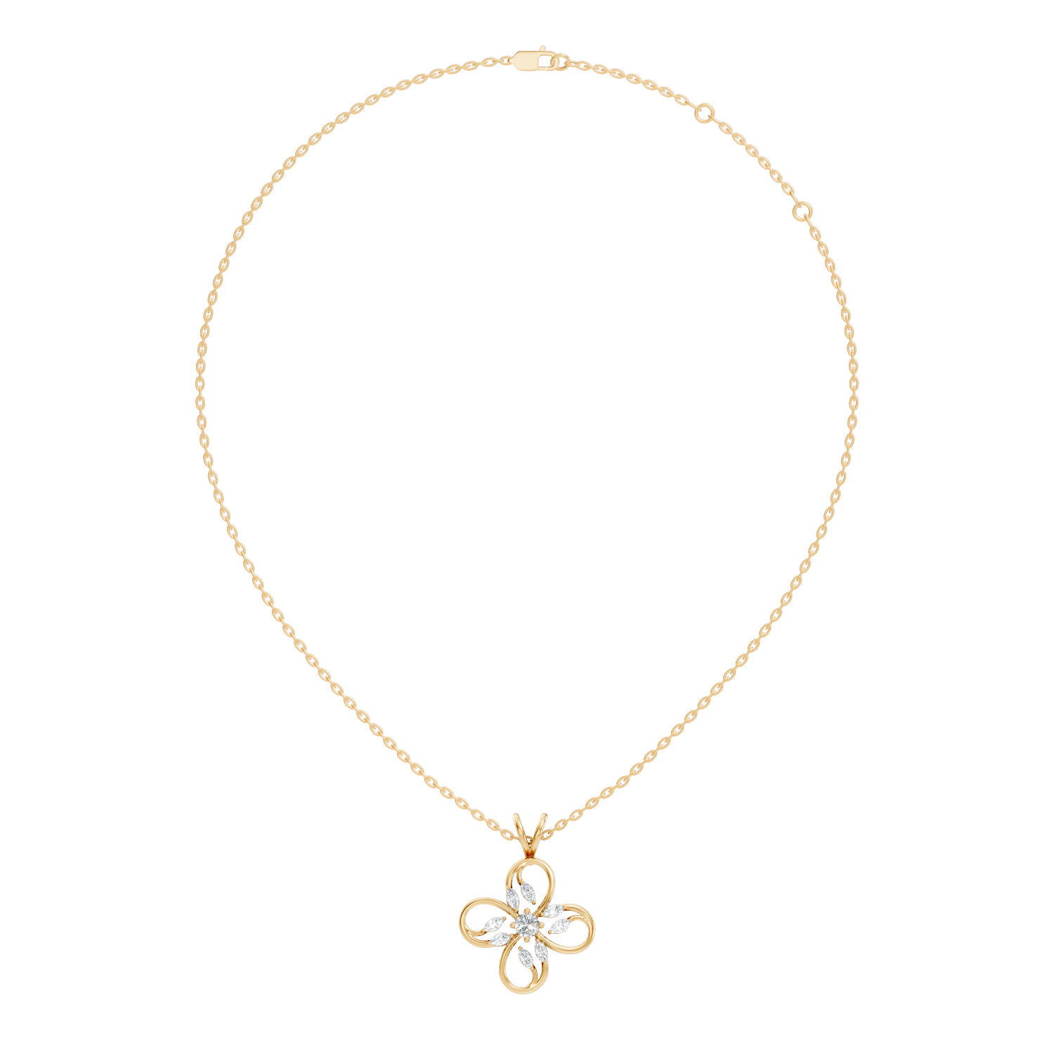 Four-Leaf Clover Marquise & Round Diamond Pendant